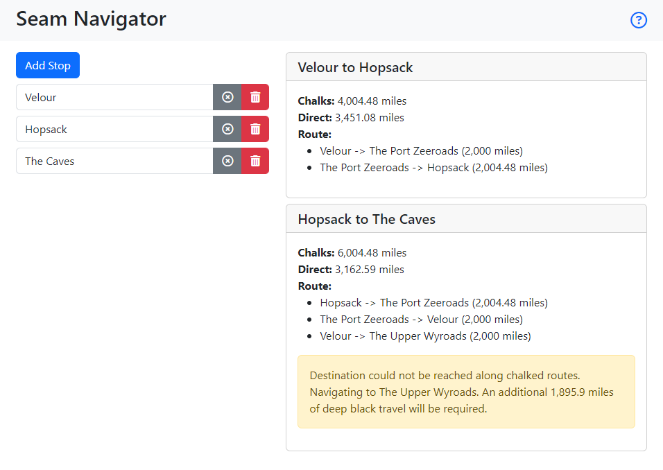 A screenshot of the final application showing the stops and the route cards